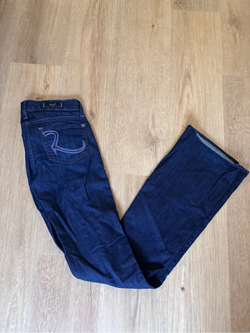 Rock & Republic Dark Indigo Bootcut Jeans with Purple Back Stitching